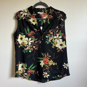 Milano Floral Nature Print Sleeveless Blouse, Black, Professional, New With Tags